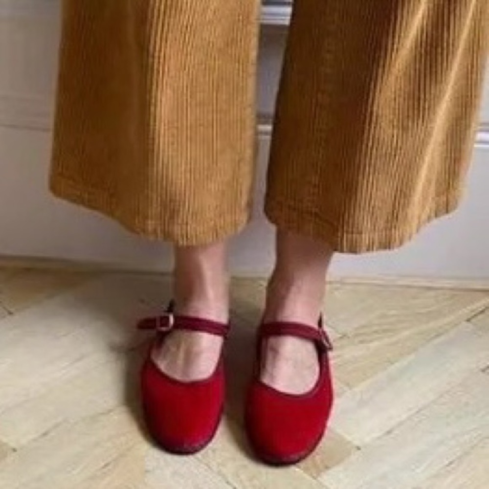 NEW Drogheria Crivellini Velvet Mary Janes Red Peony EU 38 US 7